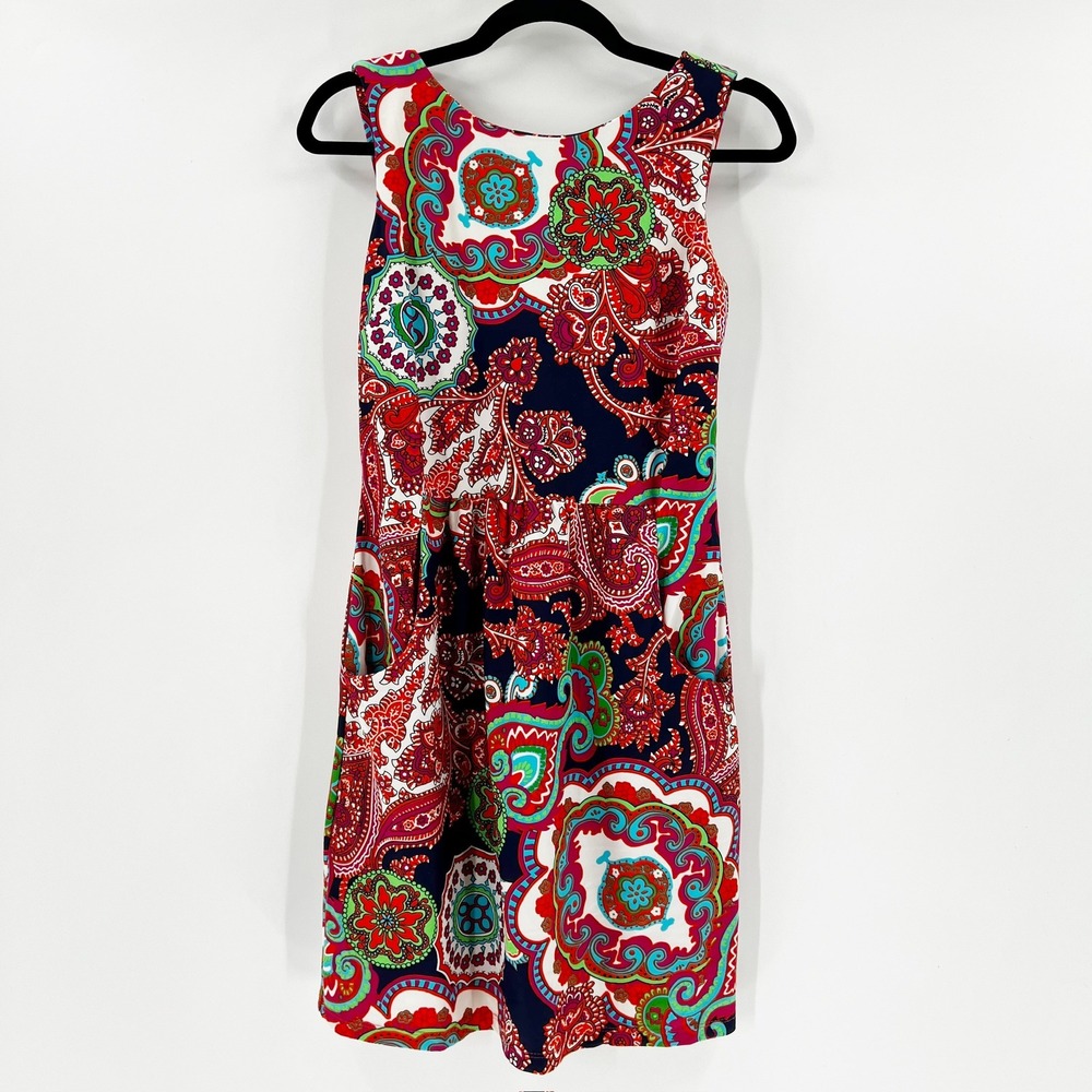 Jude Connally Womens Dress Sleeveless Paisley Print Red Blue Size S